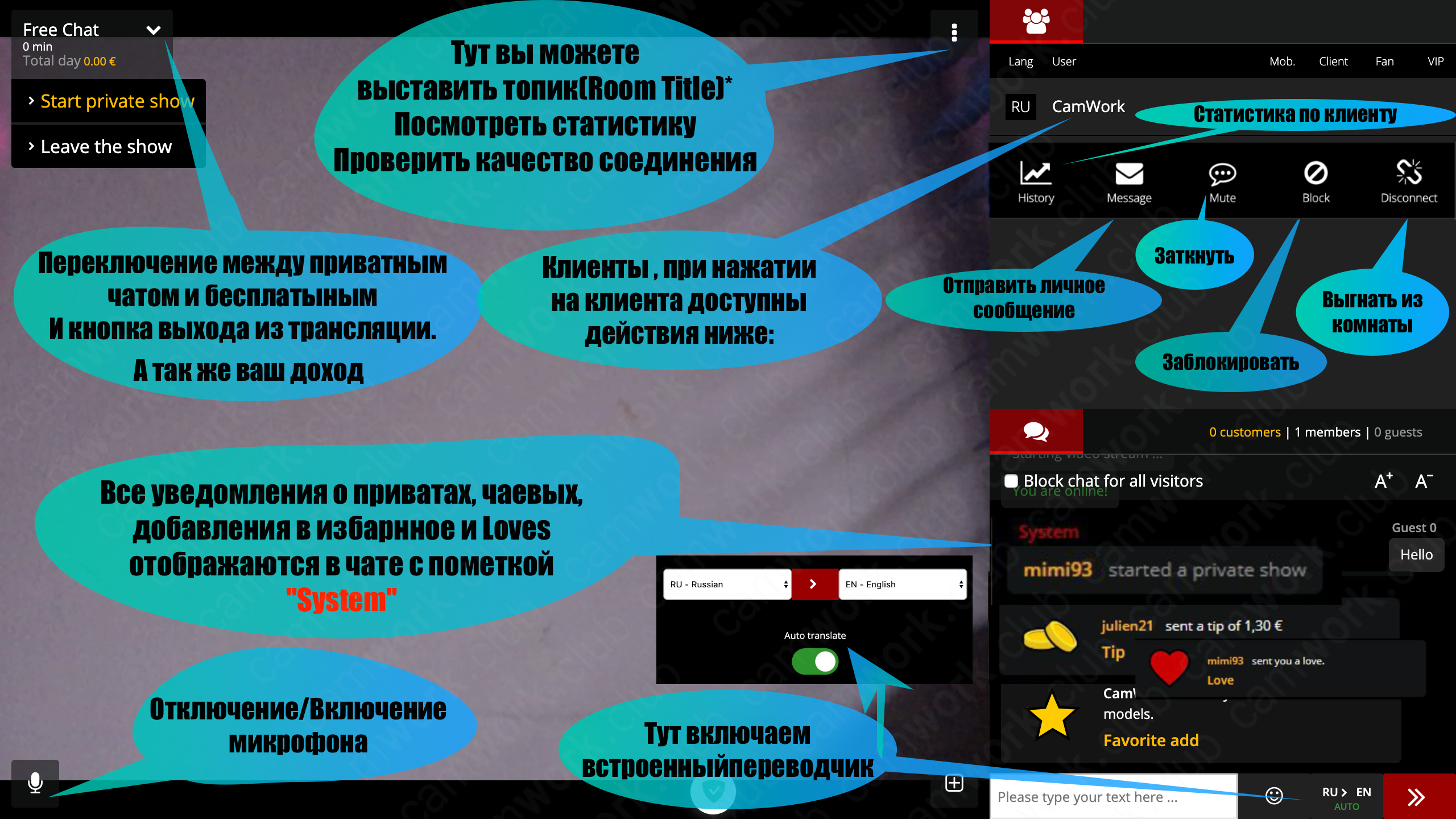 *Room Title – топик сначала необходимо настроить в анкете, он должен пройти одобрение администрацией